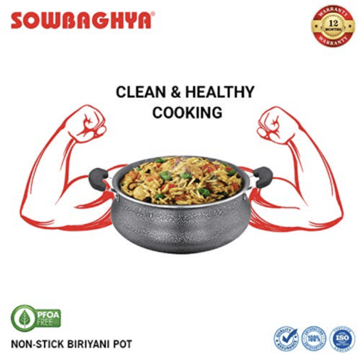 SOWBAGHYA Aluminium Biriyani Pot With Lid, 2 L (Black) Handi | Patila | Bhagona | Tapeli with LID | Multipurpose Aluminium Cooking Utensils for Kitchen | Dishwasher Safe - Image 3